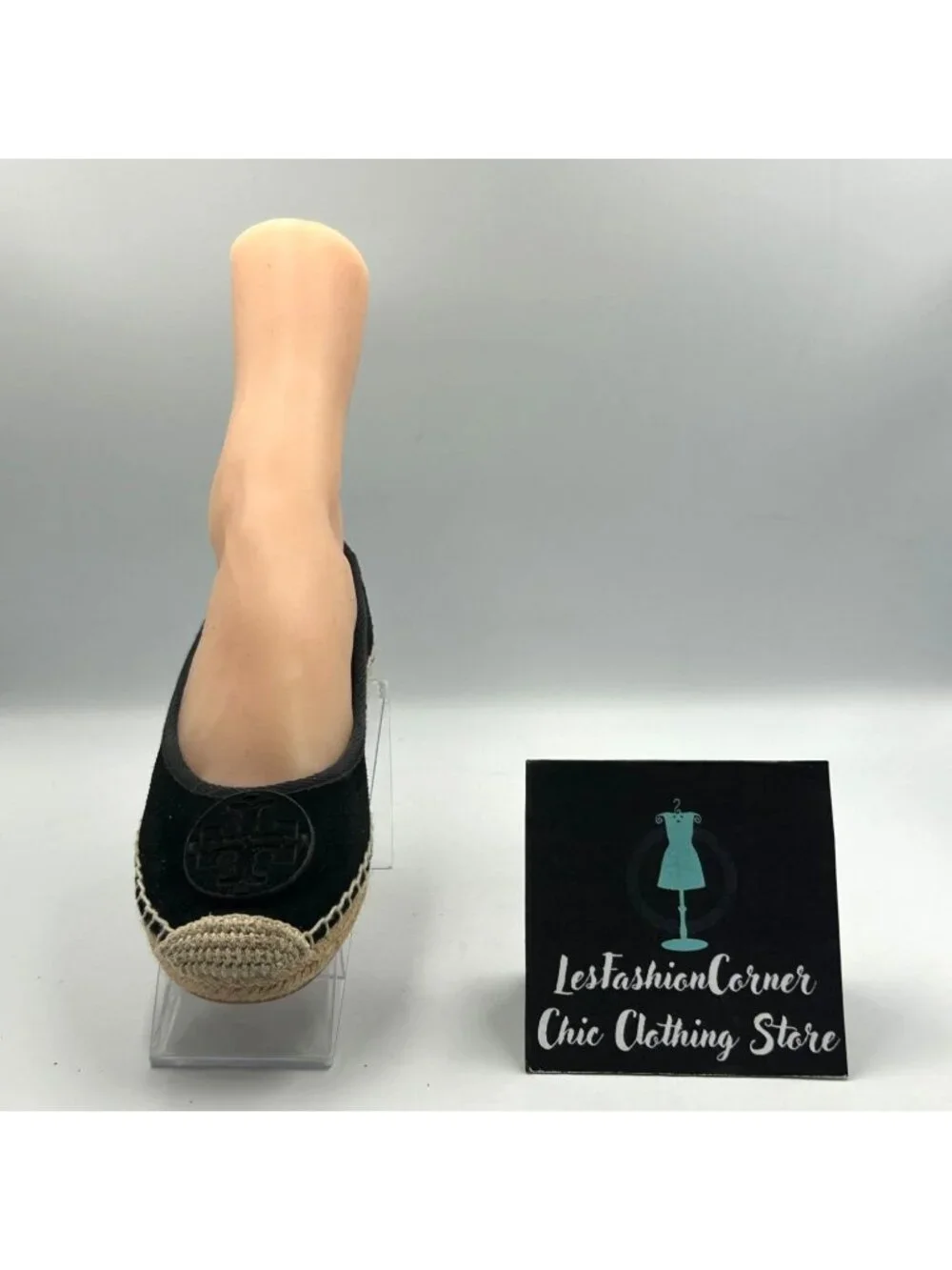 Tory Burch Women's Black Velvet Minnie Espadrille Slip on Flats Size 6 3617